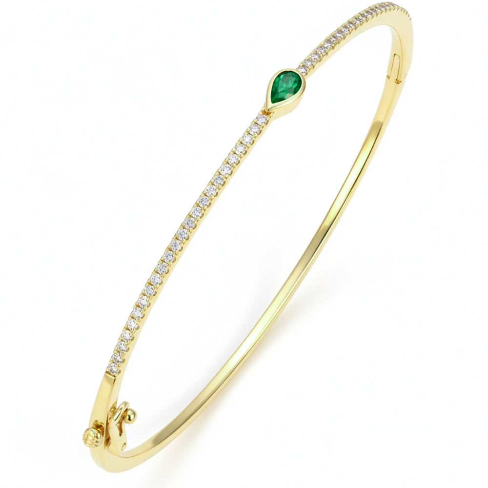 .52ct G SI 14kt Yellow Gold Diamond & Emerald Gemstone Bangle Bracelet