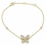 .25ct G SI 14kt Yellow Gold Diamond Butterfly Bracelet 7.25" Long