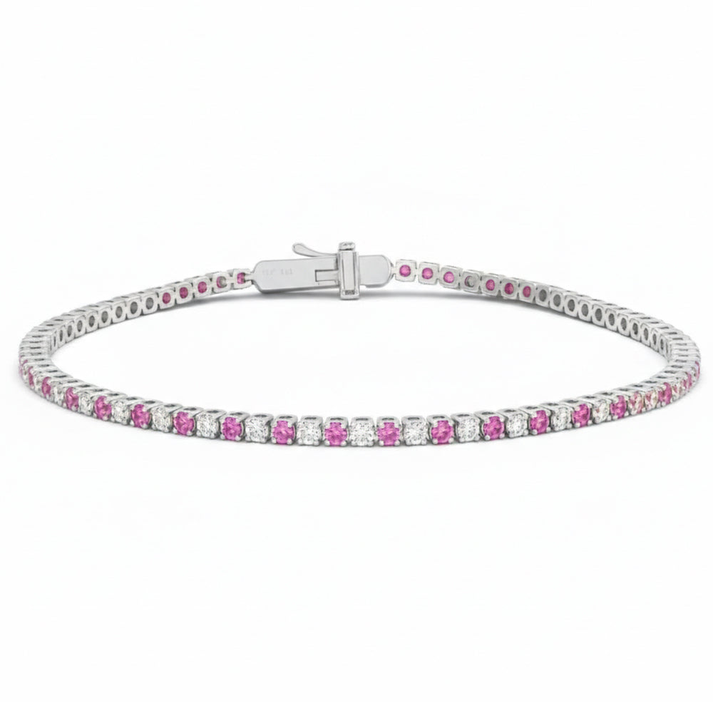 1.97ct G SI 14kt White Gold Diamond & Pink Sapphire Gemstone Tennis Bracelet 7" Long