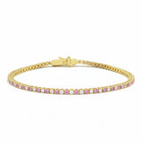 2.00ct G SI 14kt Yellow Gold Diamond & Pink Sapphire Gemstone Tennis Bracelet 7" Long