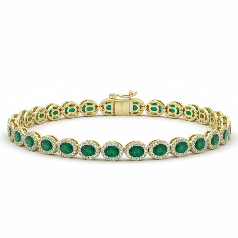 5.14ct G SI 14kt Yellow Gold Diamond & Emerald Gemstone Tennis Bracelet 7.5" Long