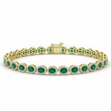 5.14ct G SI 14kt Yellow Gold Diamond & Emerald Gemstone Tennis Bracelet 7.5" Long