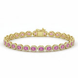 7.97ct G SI 14kt Yellow Gold Diamond & Pink Sapphire Gemstone Tennis Bracelet 7.5" Long