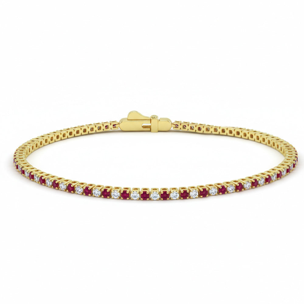 2.10ct G SI 14kt Yellow Gold Diamond & Ruby Gemstone Tennis Bracelet 7" Long