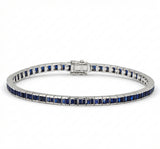 3.82ct G SI 14kt White Gold Blue Sapphire Gemstone Bracelet 7" Long