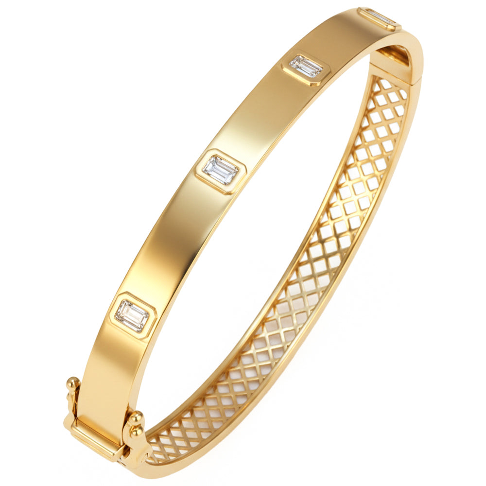 .75ct G SI 14kt Yellow Gold Diamond Bezel Set Bangle Bracelet