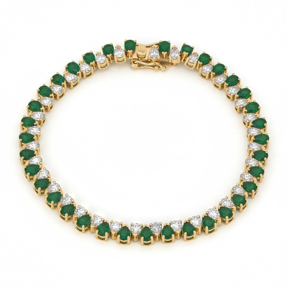 8.29ct G SI 14kt Yellow Gold Diamond & Emerald Gemstone Bracelet 7" Long