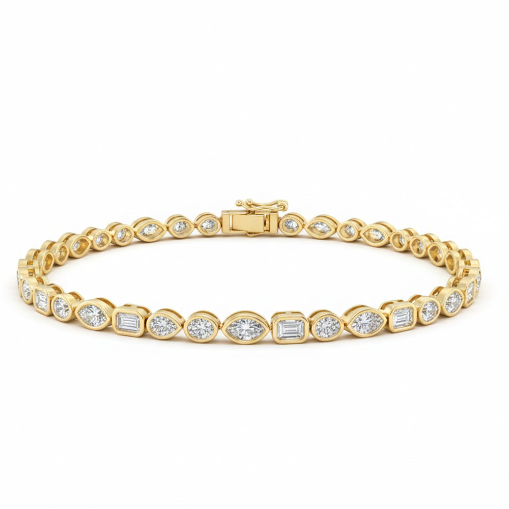 <span style="color:purple">¡ESPECIAL!</span> Pulsera de 3,49ct G SI en oro amarillo de 14kt con diamantes de varias formas engastados en bisel, 7" de largo