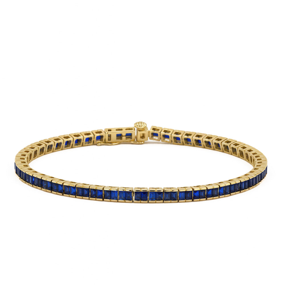 1.99ct 14kt Yellow Gold Blue Sapphire Gemstone Bracelet 6.5" Long