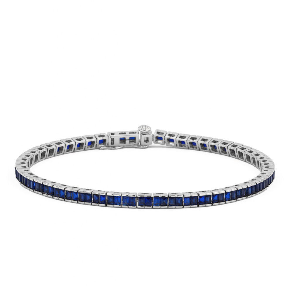 1.99ct 14kt White Gold Blue Sapphire Gemstone Bracelet 6.5" Long