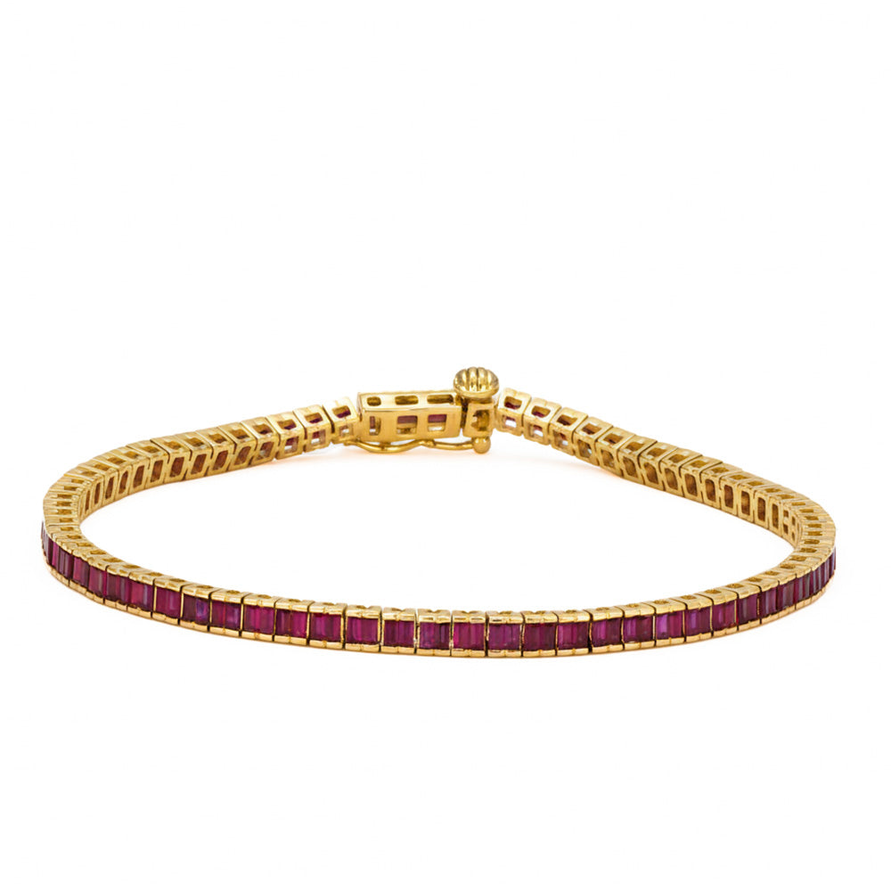 2.37ct 14kt Yellow Gold Pink Sapphire Gemstone Bracelet 6.5" Long