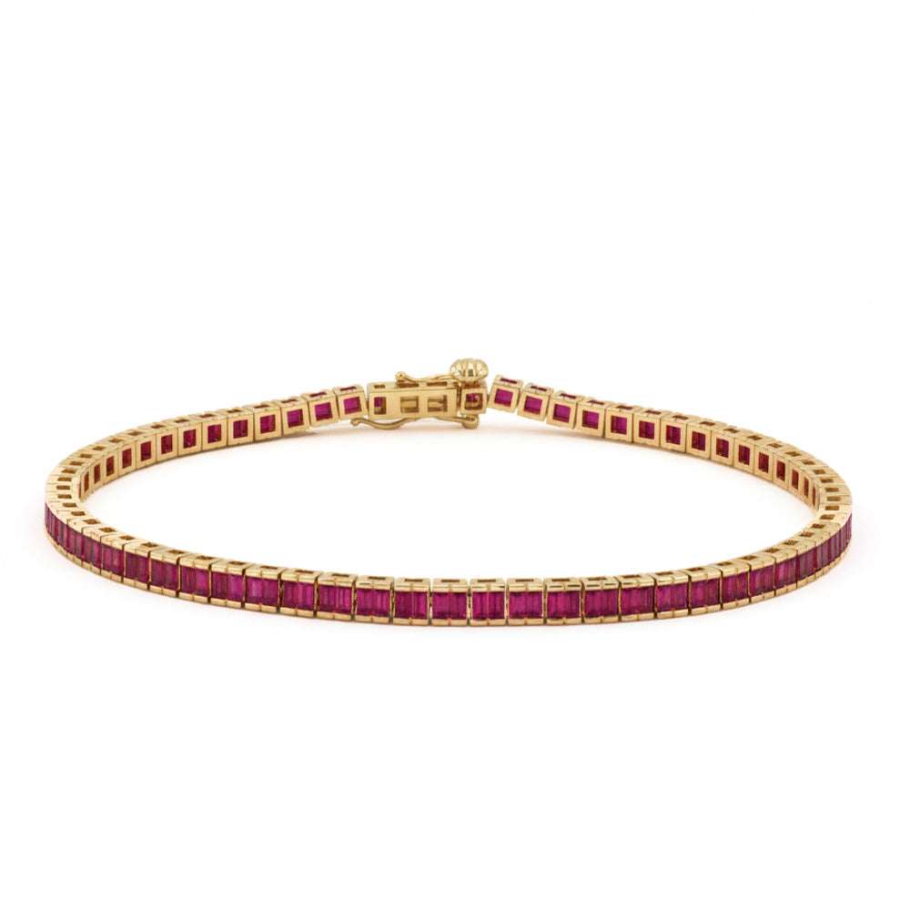2.68ct 14kt Yellow Gold Ruby Gemstone Bracelet 6.5" Long