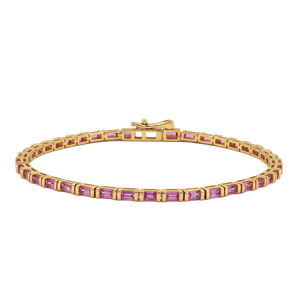 2.20ct 14kt Yellow Gold Pink Sapphire Gemstone Bracelet 7" Long