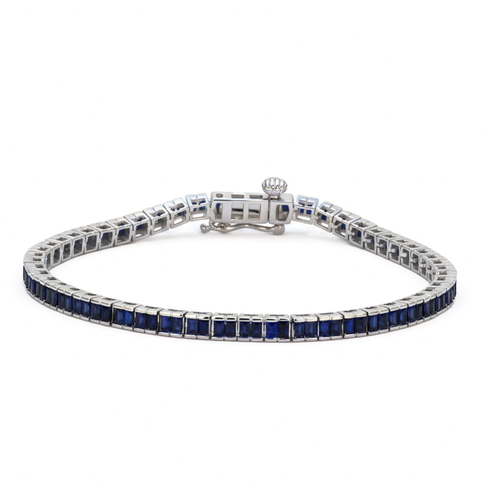 <span style="color:purple">SPECIAL!</span> 3.74ct 14kt White Gold Blue Sapphire Gemstone Bracelet 6.5" Long