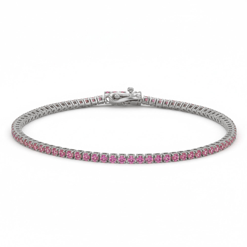 2.26ct G SI 14kt White Gold Pink Sapphire Gemstone Tennis Bracelet 7" Long