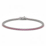 2.26ct G SI 14kt White Gold Pink Sapphire Gemstone Tennis Bracelet 7" Long