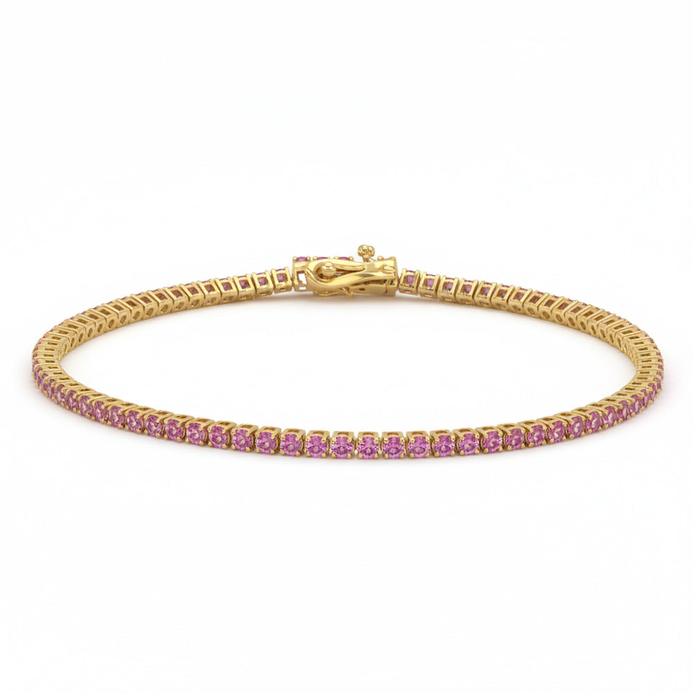 2.24ct G SI 14kt Yellow Gold Pink Sapphire Gemstone Tennis Bracelet 7" Long