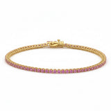 2.24ct G SI 14kt Yellow Gold Pink Sapphire Gemstone Tennis Bracelet 7" Long