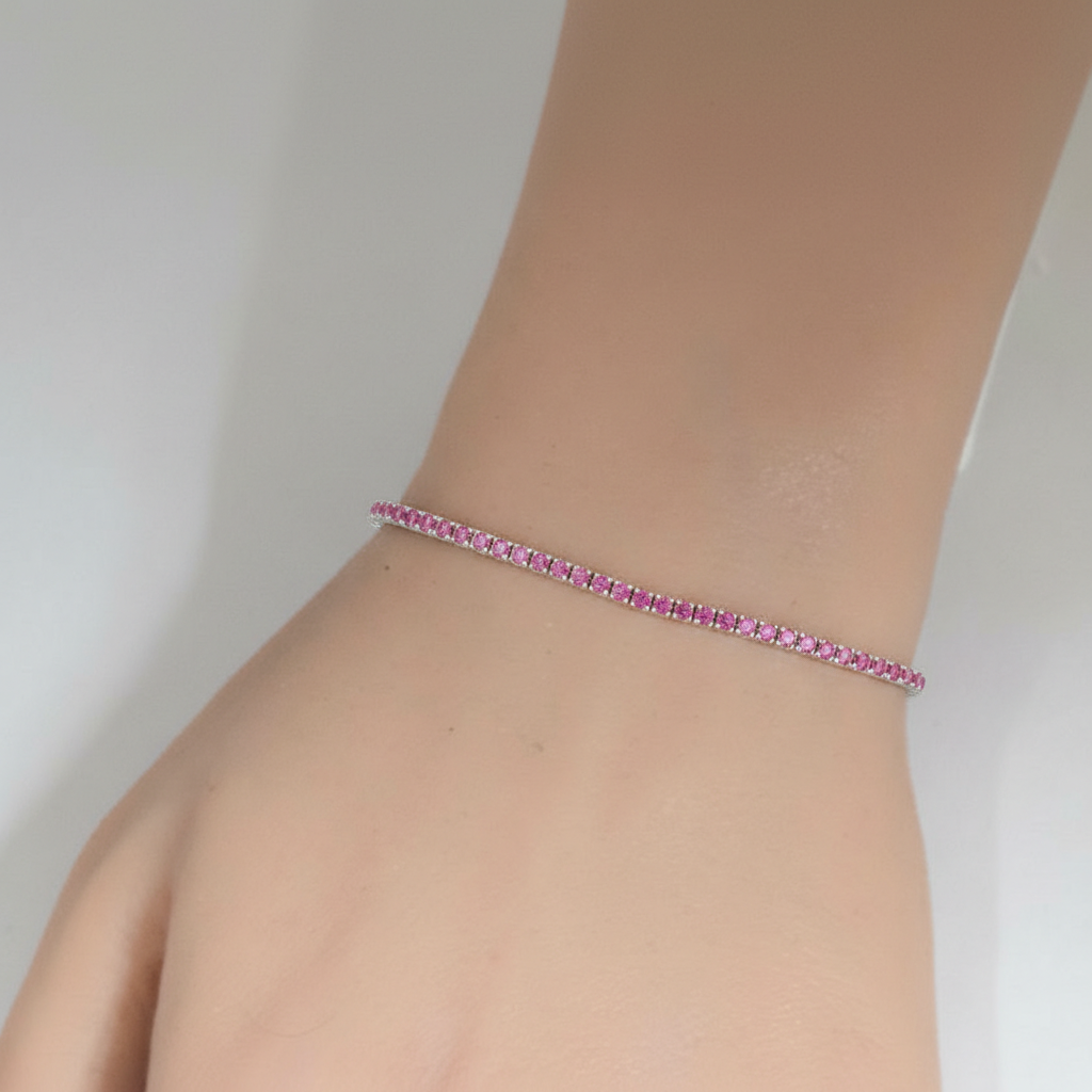 1.77ct G SI 14K White Gold Natural Intense Pink Sapphire Tennis Bracelet 7"
