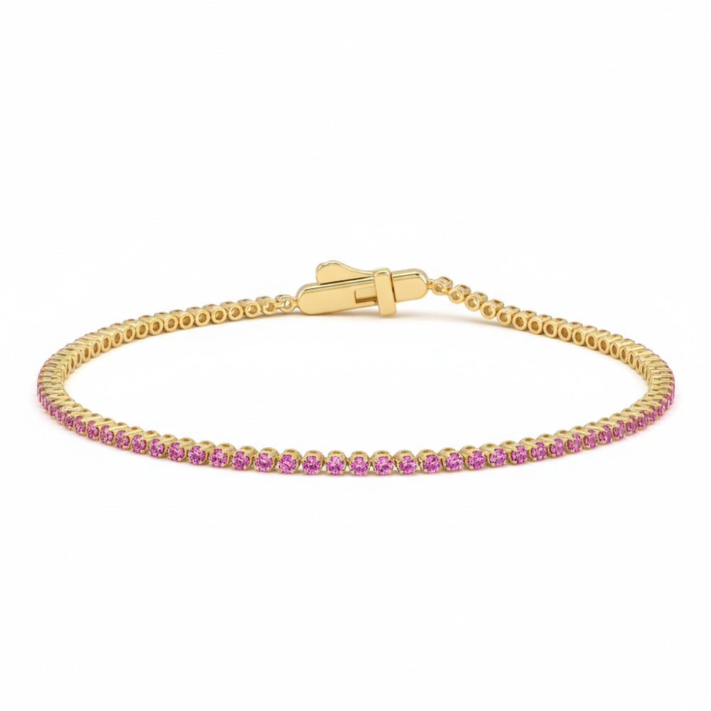 1.41ct G SI 14kt Yellow Gold Pink Sapphire Gemstone Tennis Bracelet 7" Long