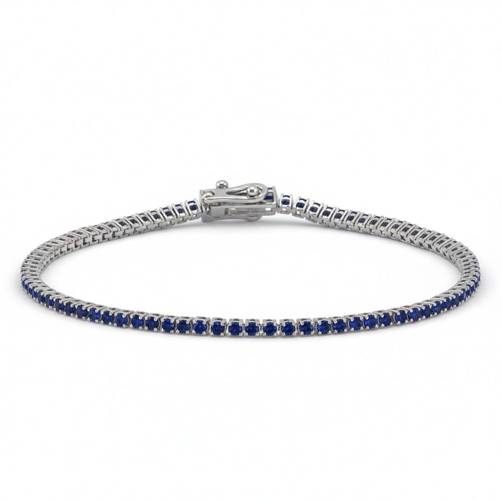 2.23ct G SI 14kt White Gold Blue Sapphire Gemstone Tennis Bracelet 7" Long