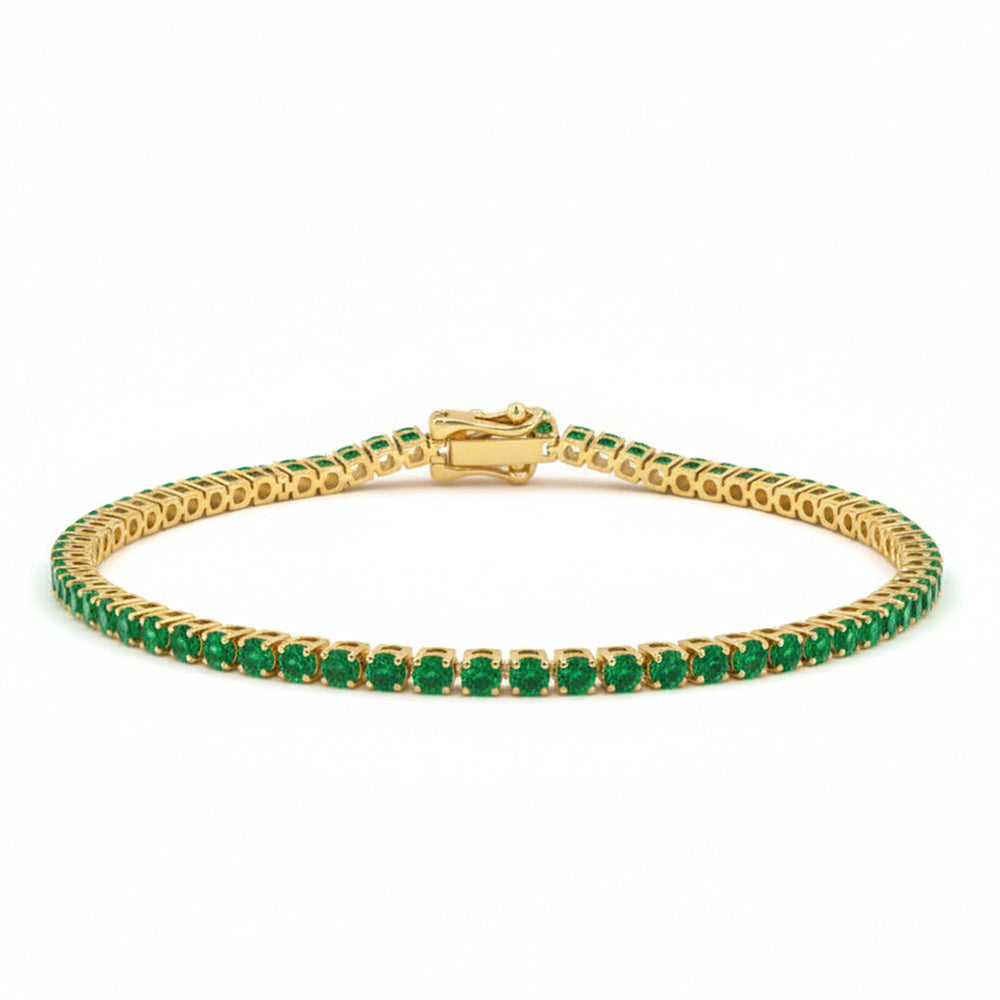 2.89ct G SI 14kt Yellow Gold Emerald Gemstone Tennis Bracelet 7" Long