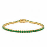 2.89ct G SI 14kt Yellow Gold Emerald Gemstone Tennis Bracelet 7" Long