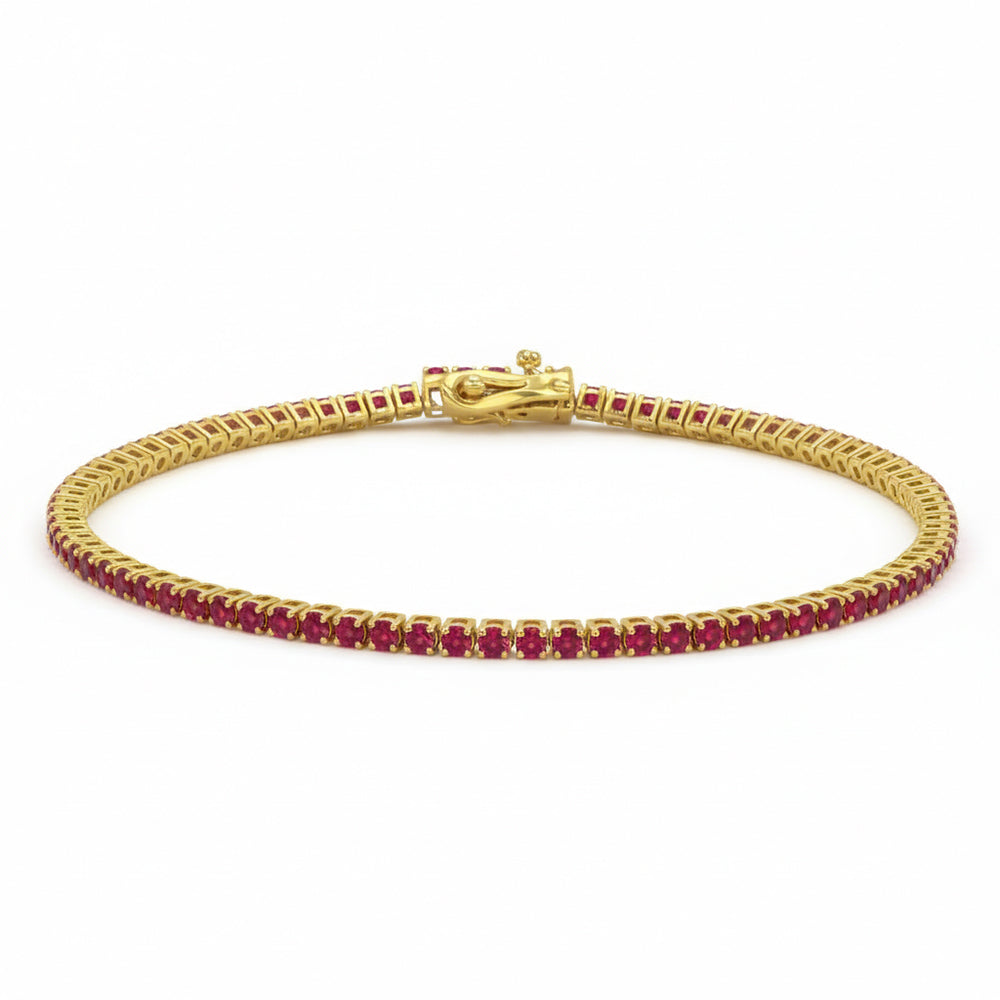 3.34ct G SI 14kt Yellow Gold Ruby Gemstone Tennis Bracelet 7" Long