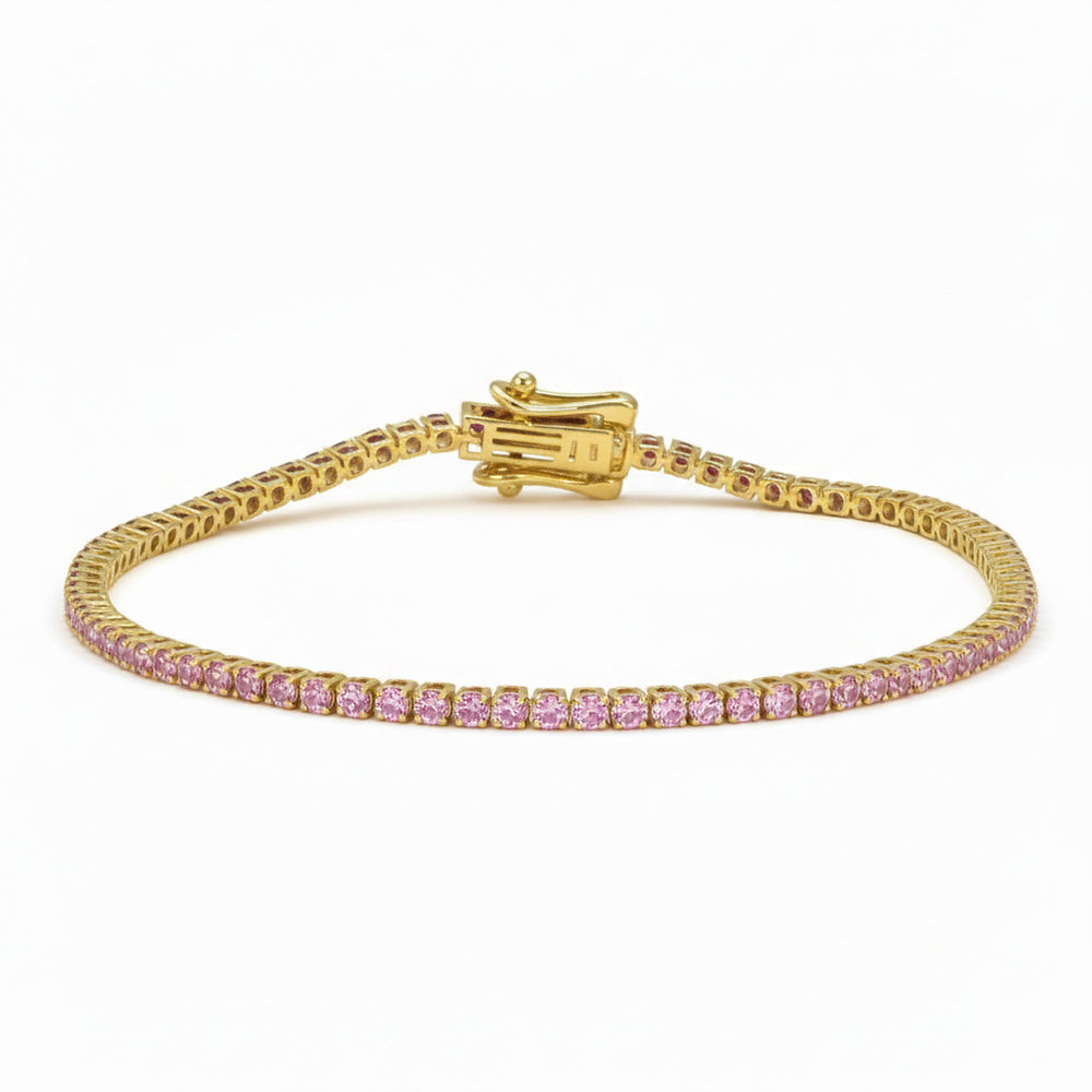 3.48ct G SI 14kt Yellow Gold Pink Sapphire Gemstone Tennis Bracelet 7" Long