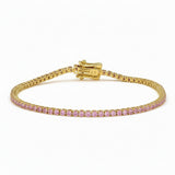 3.48ct G SI 14kt Yellow Gold Pink Sapphire Gemstone Tennis Bracelet 7" Long