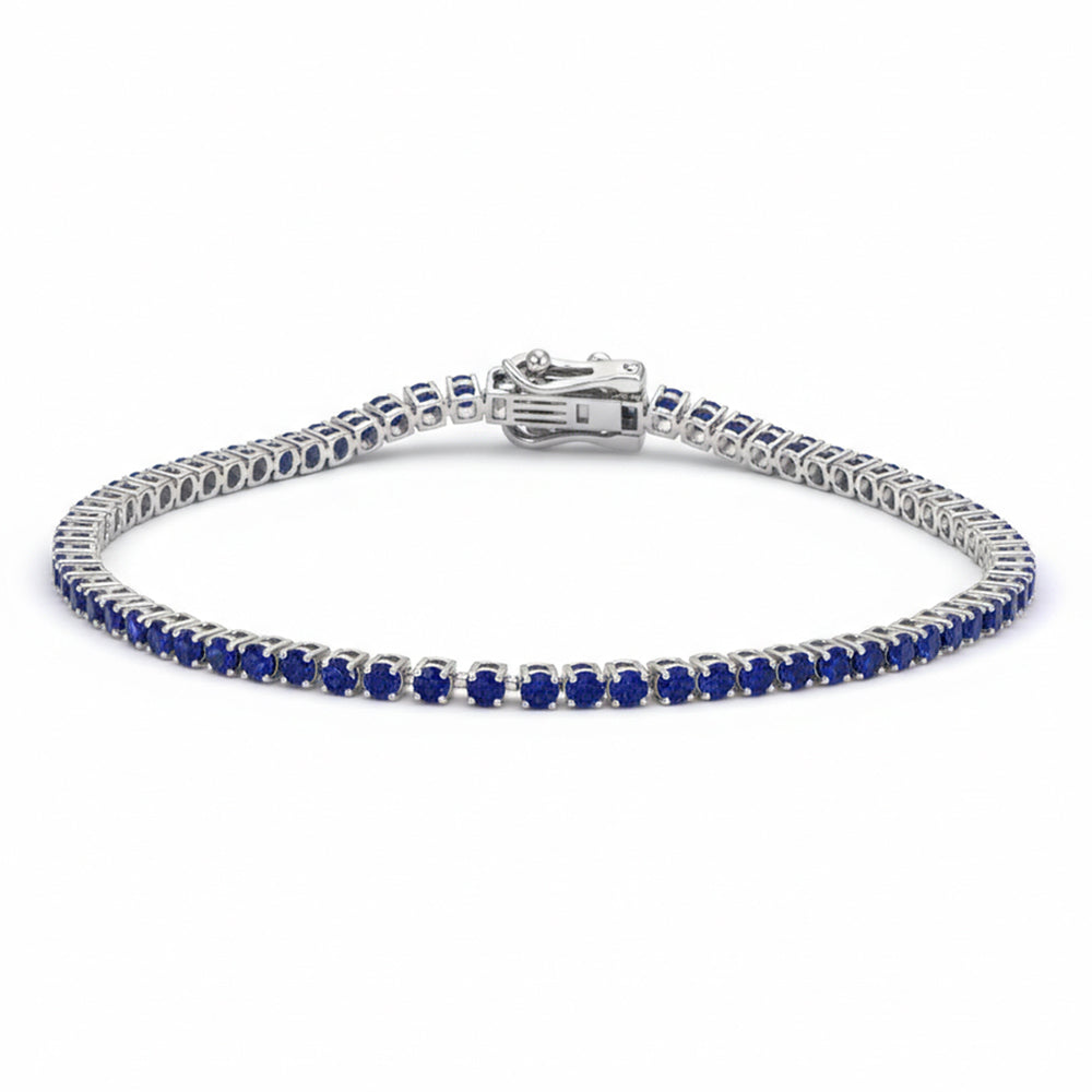 3.82ct G SI 14kt White Gold Blue Sapphire Gemstone Tennis Bracelet 7" Long