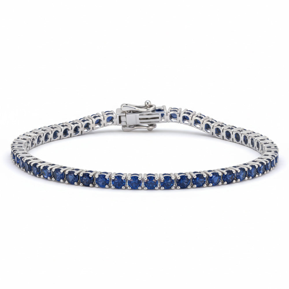 6.91ct G SI 14kt White Gold Blue Sapphire Gemstone Tennis Bracelet 7" Long