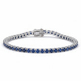6.91ct G SI 14kt White Gold Blue Sapphire Gemstone Tennis Bracelet 7" Long