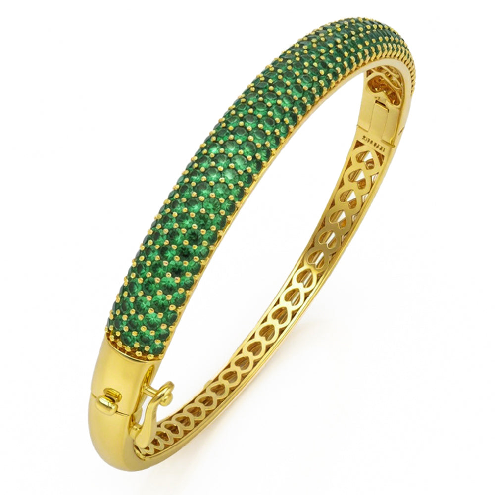 3.51ct G SI 14kt Yellow Gold Emerald Pave Set Gemstone Bangle