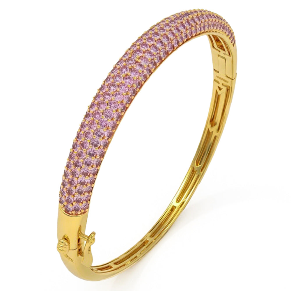 5.05ct G SI 14kt Yellow Gold Pink Sapphire Pave Set Gemstone Bangle