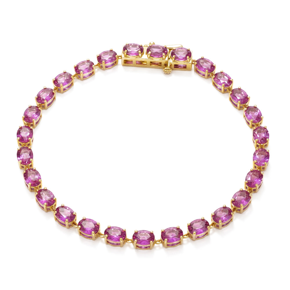 10.24ct G SI 14kt Yellow Gold Pink Sapphire Gemstone Tennis Bracelet 7" Long