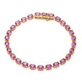 10.24ct G SI 14kt Yellow Gold Pink Sapphire Gemstone Tennis Bracelet 7" Long