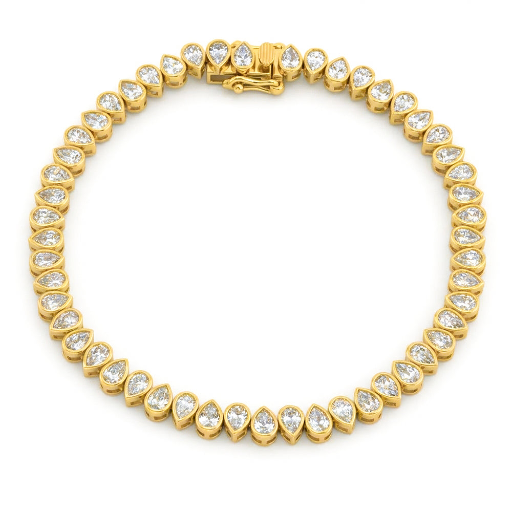 <span style="color:purple">SPECIAL!</span> 4.59ct G SI 14kt Yellow Gold Pear Diamond Tennis Bracelet 7" Long