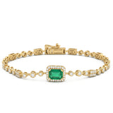 2.04ct G SI 14kt Yellow Gold Diamond & Emerald Gemstone Bracelet 7" Long