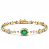 1.48ct G SI 14kt Yellow Gold Diamond & Emerald Gemstone Bracelet 7" Long