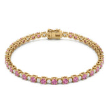 3.12ct G SI 14kt Yellow Gold Diamond & Pink Sapphire Gemstone Tennis Bracelet 7" Long