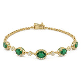 2.55ct G SI 14kt Yellow Gold Diamond & Emerald  Gemstone Bracelet 7.25" Long