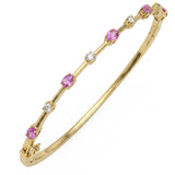 1.38ct G SI 14kt Yellow Gold Diamond & Pink Sapphire Gemstone Bangle Bracelet