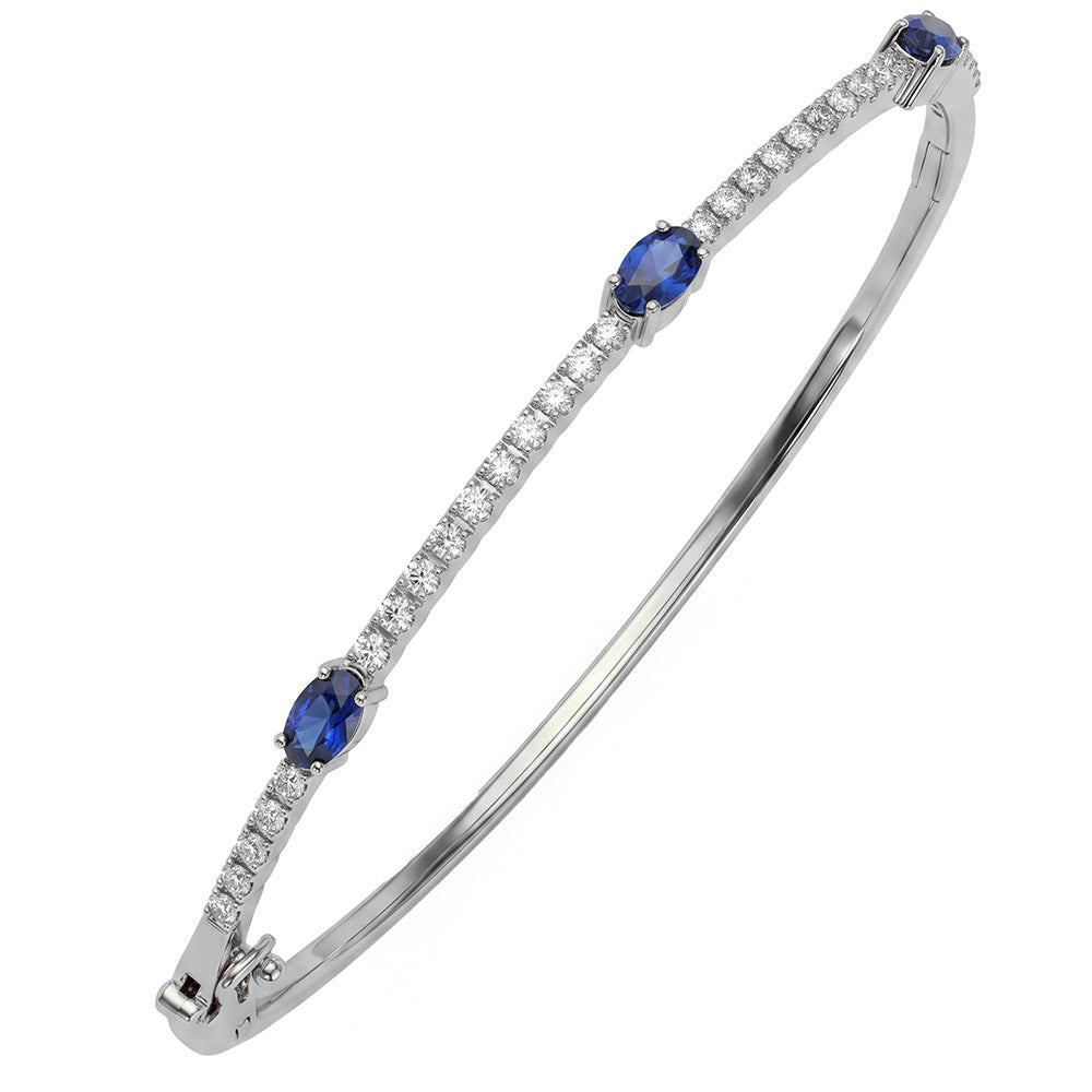 1.41ct G SI 14kt White Gold Diamond & Blue Sapphire Gemstone Bangle Bracelet