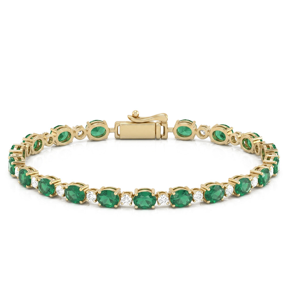 4.83ct G SI 14kt Yellow Gold Diamond & Emerald  Gemstone Tennis Bracelet 7.25" Long