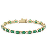 4.83ct G SI 14kt Yellow Gold Diamond & Emerald  Gemstone Tennis Bracelet 7.25" Long