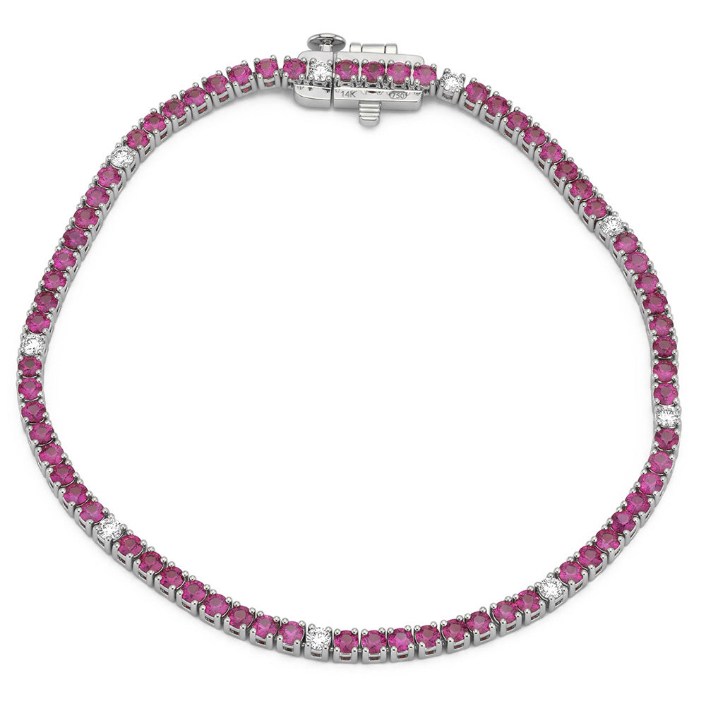 3.42ct G SI 14kt White Gold Diamond & Pink Sapphire Gemstone Tennis Bracelet 7" Long