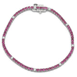 3.42ct G SI 14kt White Gold Diamond & Pink Sapphire Gemstone Tennis Bracelet 7" Long