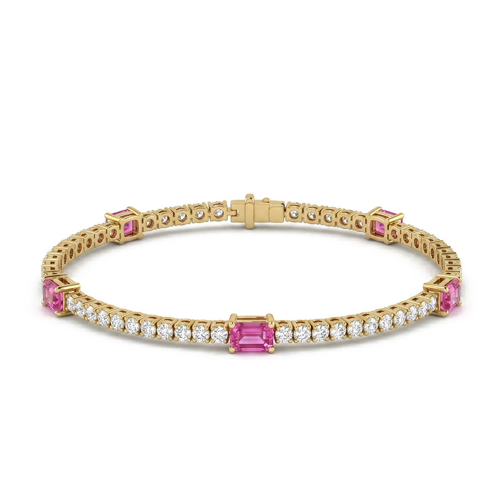 <span style="color:purple">SPECIAL!</span> 2.66ct G SI 14kt Yellow Gold Pink Sapphire Gemstone & Diamond Tennis Bracelet 7" Long