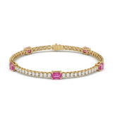 <span style="color:purple">SPECIAL!</span> 2.66ct G SI 14kt Yellow Gold Pink Sapphire Gemstone & Diamond Tennis Bracelet 7" Long
